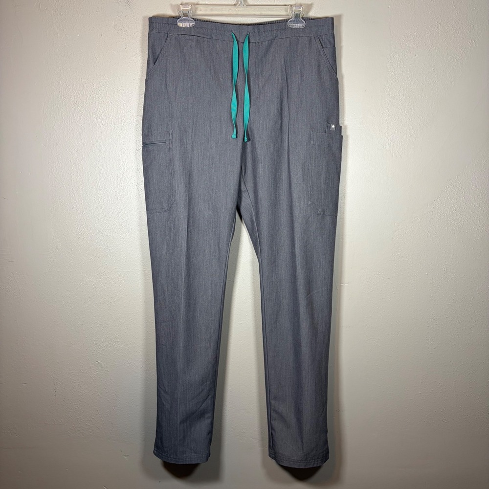 FIGS Technical Collection Scrub Pants Gray Teal Drawstring Large Tall TW2000T